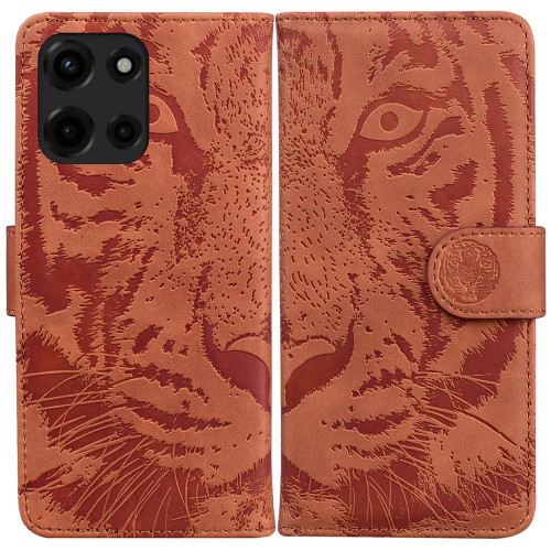 Moto G 2025 Tiger Embossing Pattern Leather Phone Case - Brown